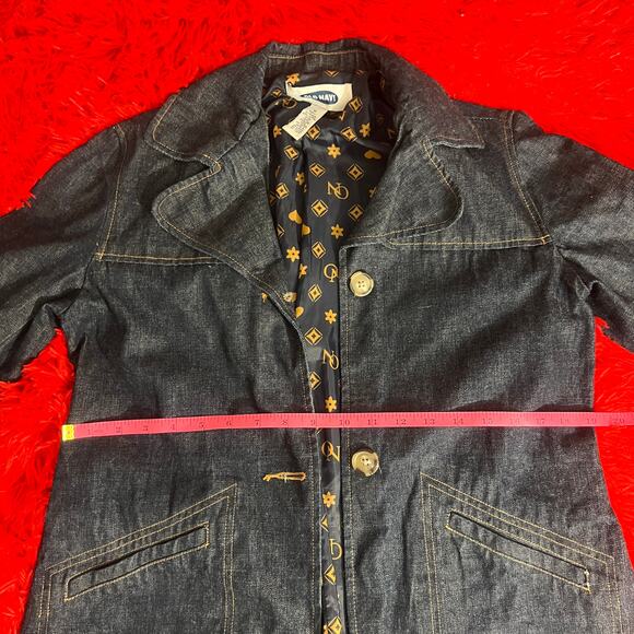 Vintage Old Navy Dark Denim Blazer Jacket Coat Trench Button Up Lined Medium - Picture 2 of 4